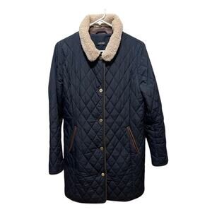 Ralph Lauren quilted Jacket barn coat black long w fleece collar women's sz M